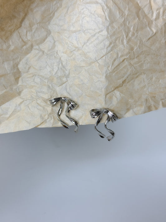 Simple silver bow-shaped earrings, modern minimal jewelry