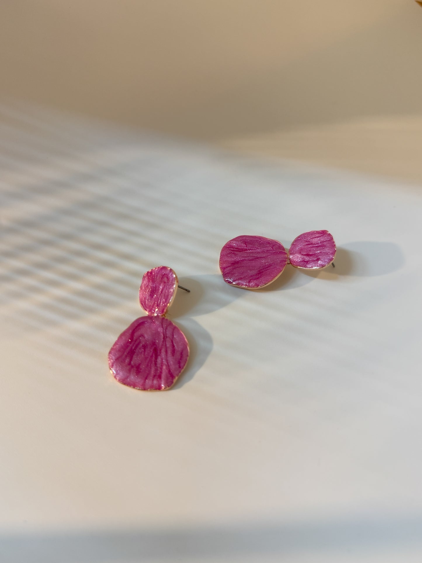 Contemporary statement earrings in bright rose color pop