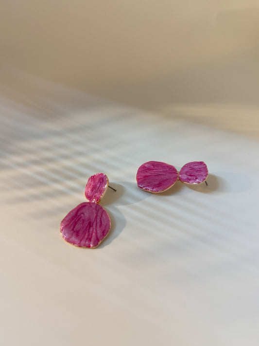 Contemporary statement earrings in bright rose color pop