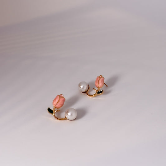 Aesthetic peach bud styled earrings for a daily office look