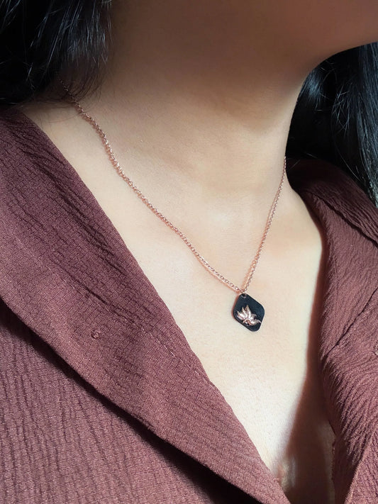 Anti Tarnish Necklace with a pendant worn by a person in a brown top